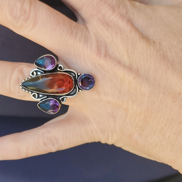 New Bi-Color Tourmaline 925 Silver Statement Ring. - Picture 5 of 16